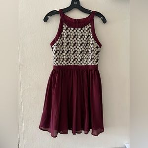 NWT Burgundy with gold floral design dress by Miami size small